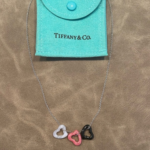 Tiffany & Co. Elsa Peretti Necklace with 3 Gemstone Open Hearts - Picture 8 of 10